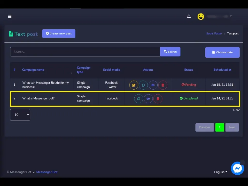 How To Post Campaign with Messenger Bot via Social Posting Features using Text Post 7
