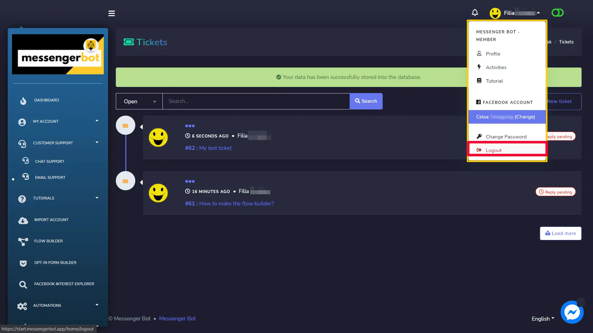Messenger Bot - Support Desk and Logout 13