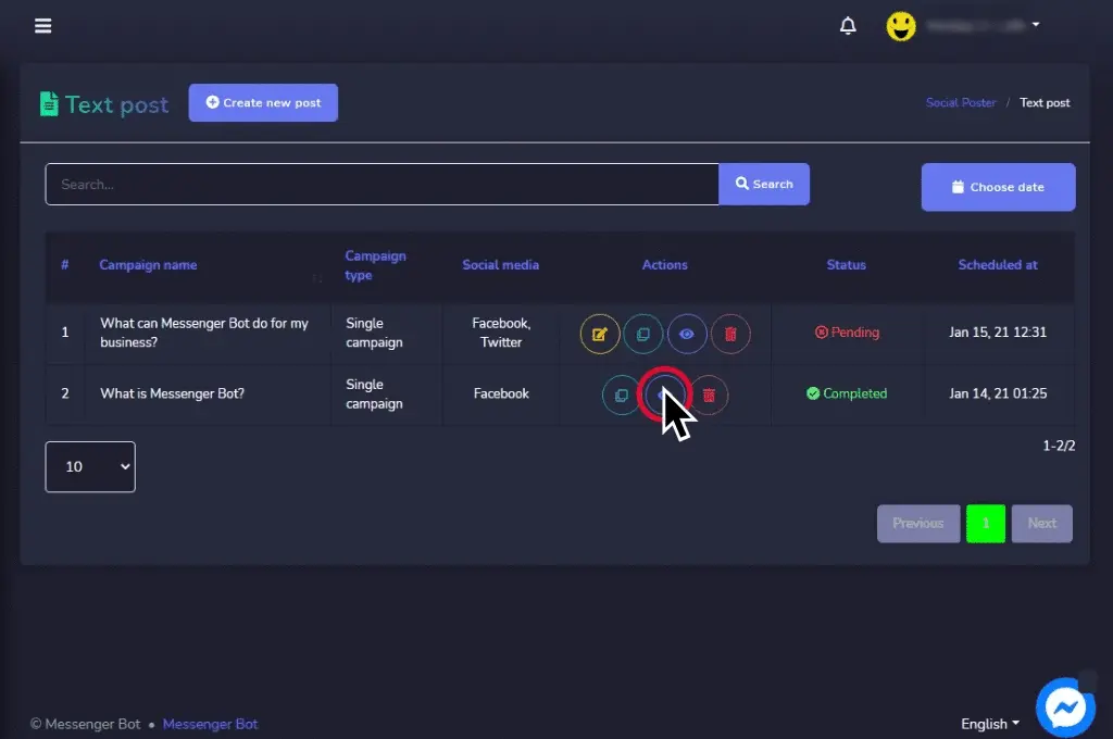 How To Post Campaign with Messenger Bot via Social Posting Features using Text Post 11