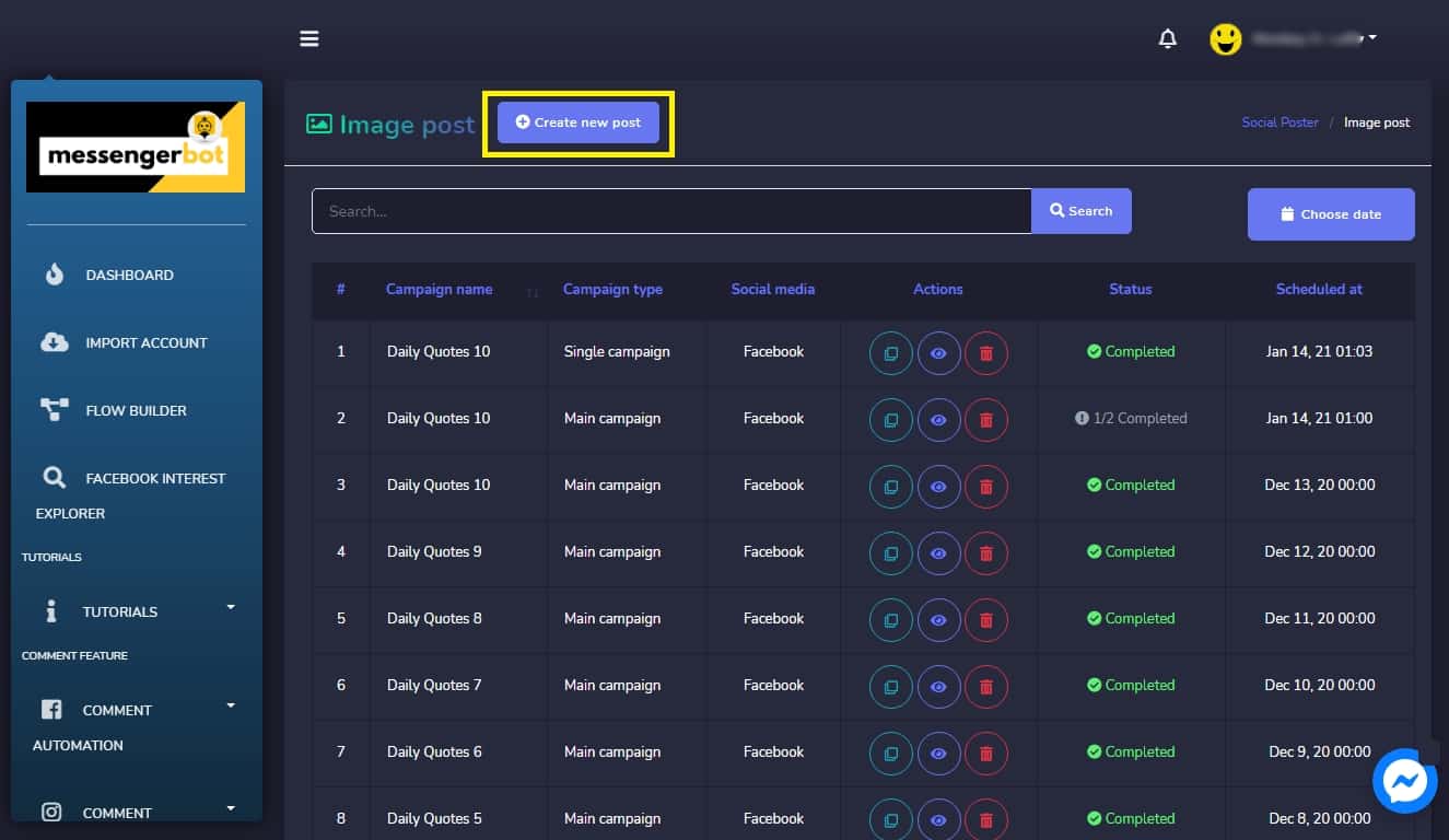 How To Post Campaign with Messenger Bot via Social Posting Features Using Image Post 50
