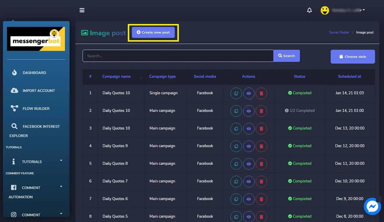 How To Post Campaign with Messenger Bot via Social Posting Features Using Image Post 3