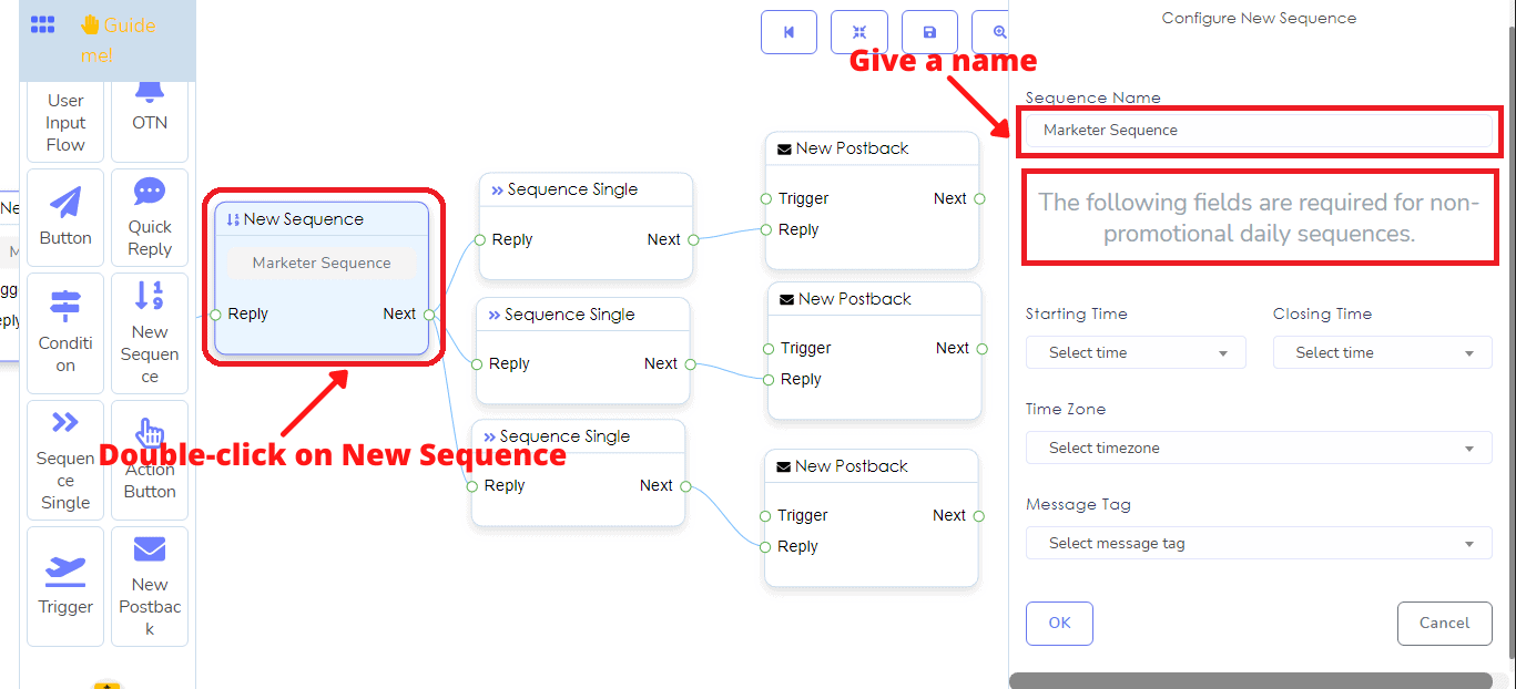 How To Send Sequence Messaging With Messenger Bot's Flow Builder 8