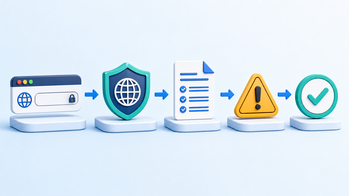 Workflow for checking a registration domain, terms, fees, and warning signs