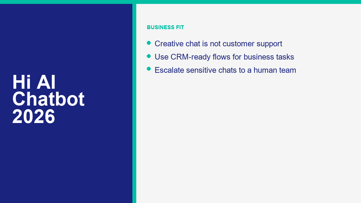Hi AI Chatbot 2026 Review: App Identity, Safety, Pricing, and Alternatives 2 Hi AI chatbot alternatives for business automation in 2026