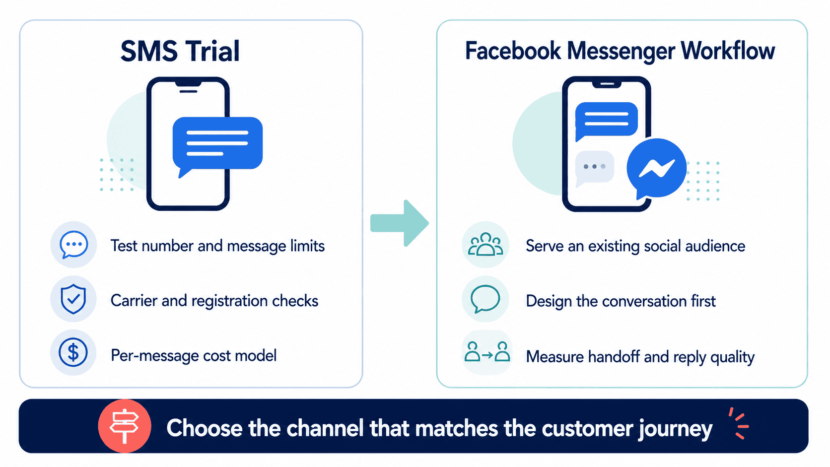 Explorer les chatbots SMS gratuits : Les meilleures options pour envoyer et recevoir des messages sans frais 2 Comparison of SMS trial requirements and Facebook Messenger workflow considerations