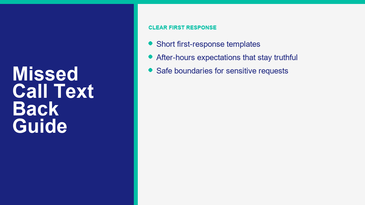Missed Call Text Back: Templates, Consent, and Setup Guide 1 Missed call text-back first-response and consent workflow