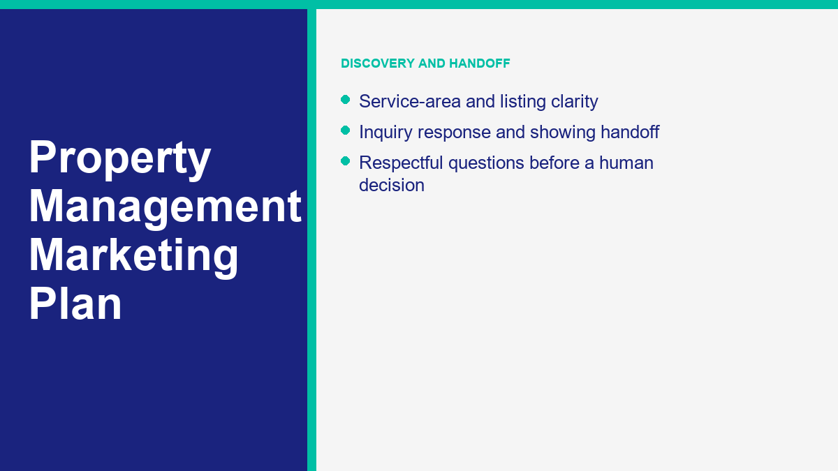Property management marketing discovery and leasing handoff
