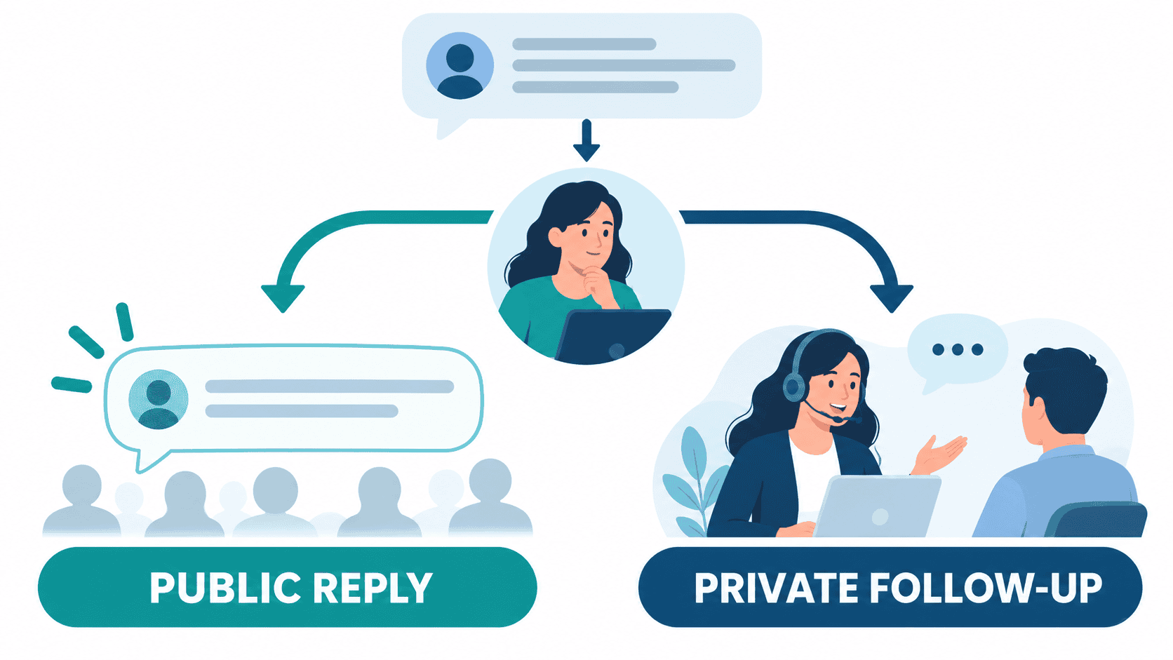 Auto Comment Facebook: Page Replies, Tools, and Review Checks in 2026 2 Illustrative human-review choice between a public reply and a private follow-up.