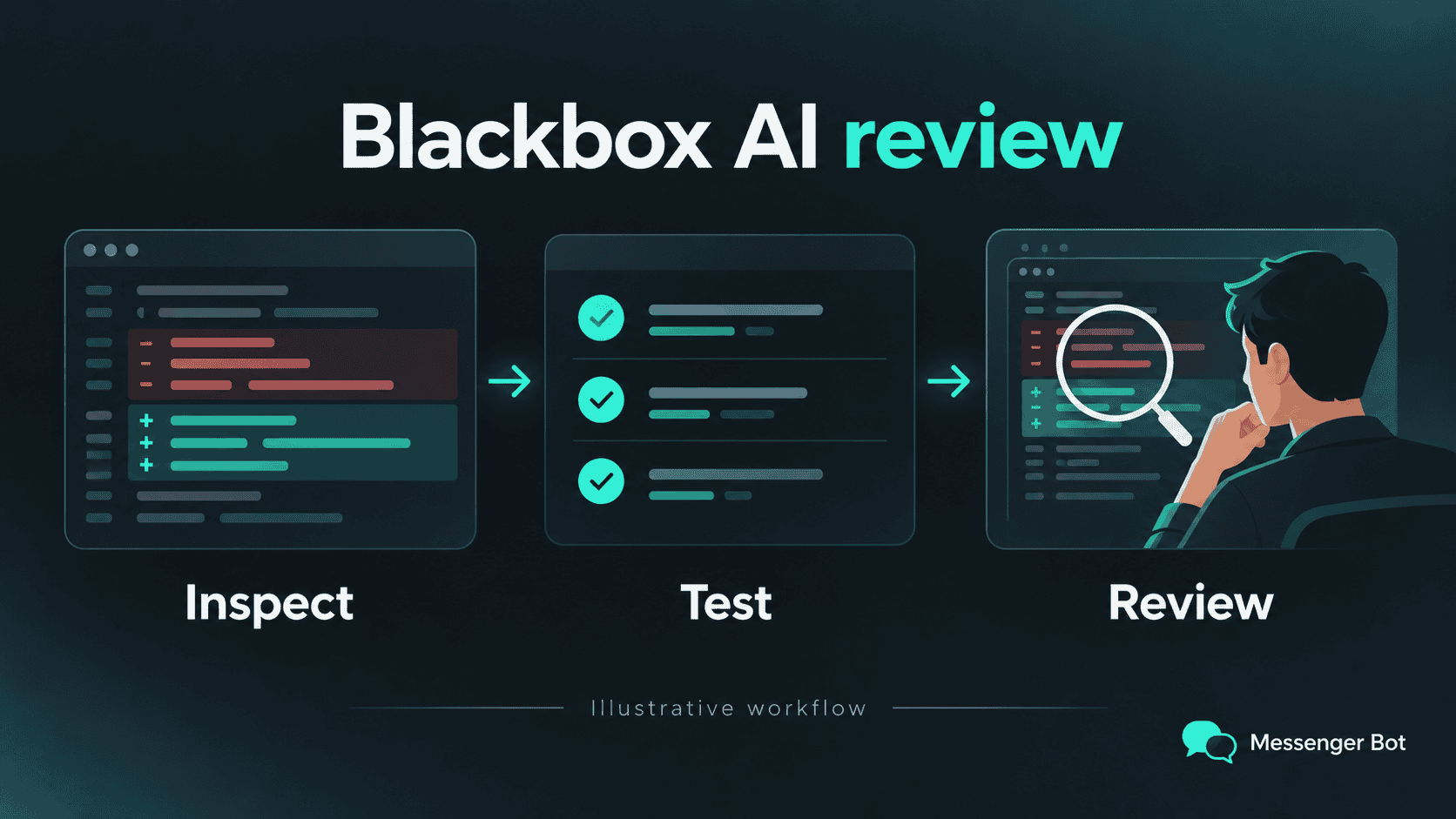 Illustrative coding review: inspect the proposed diff, test it and have a person review it.