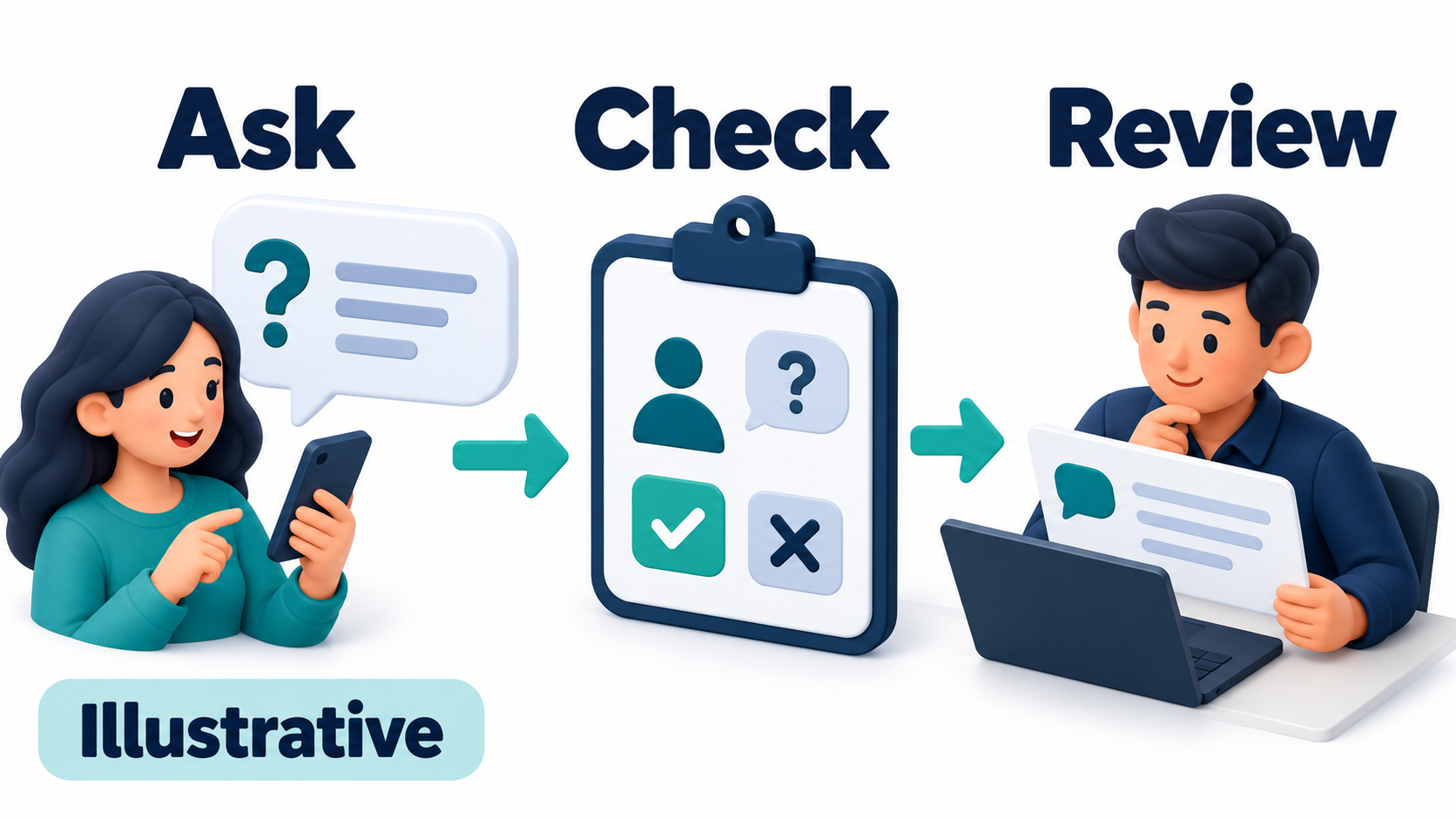 Illustrative follow-up permission check before staff review; no message delivery or confirmed action is depicted.