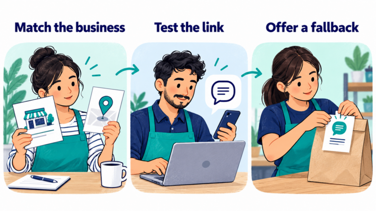 Three manual checks: match the business profile, test the review link and offer a fallback.